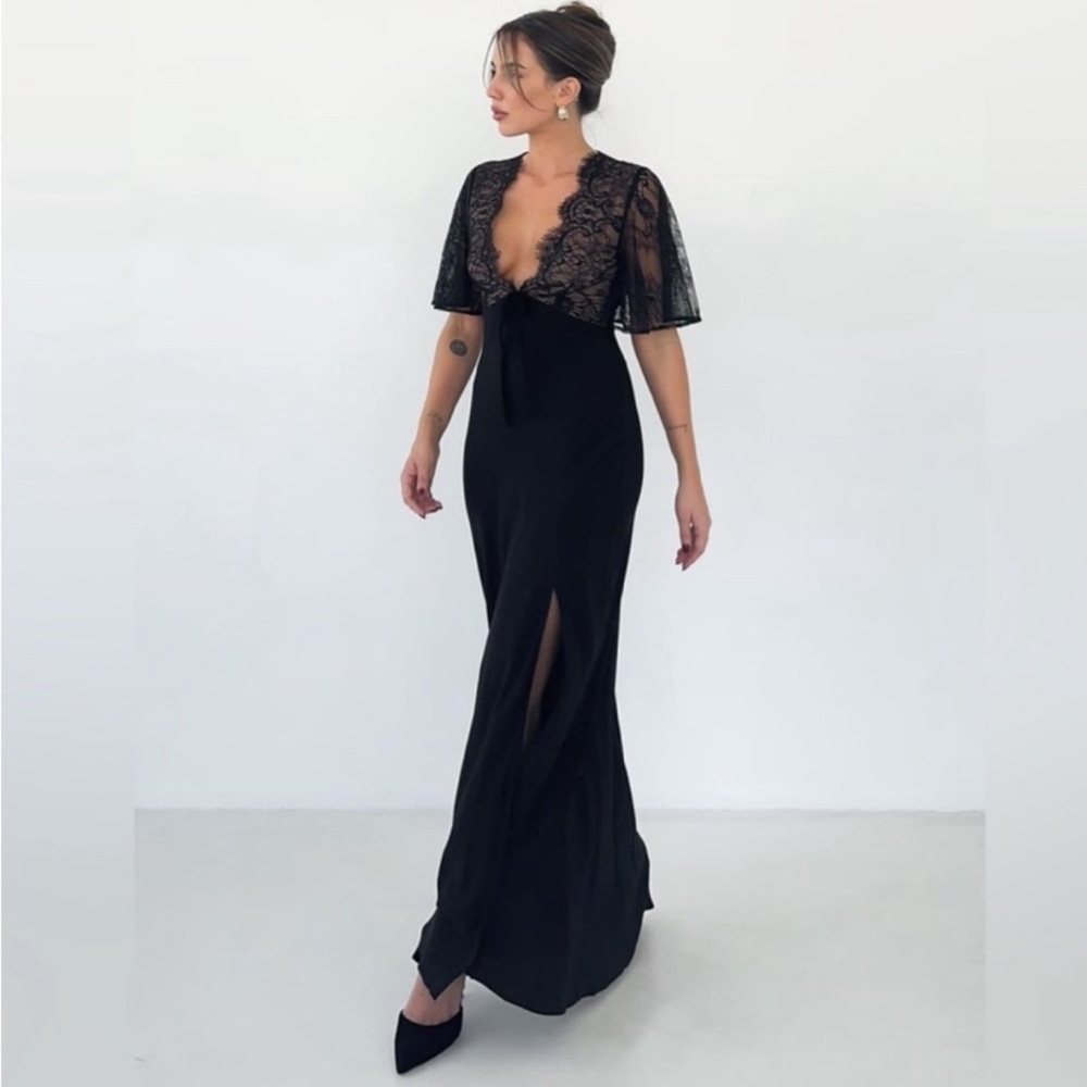 Rumored Black Lace-Trim Maxi Dress